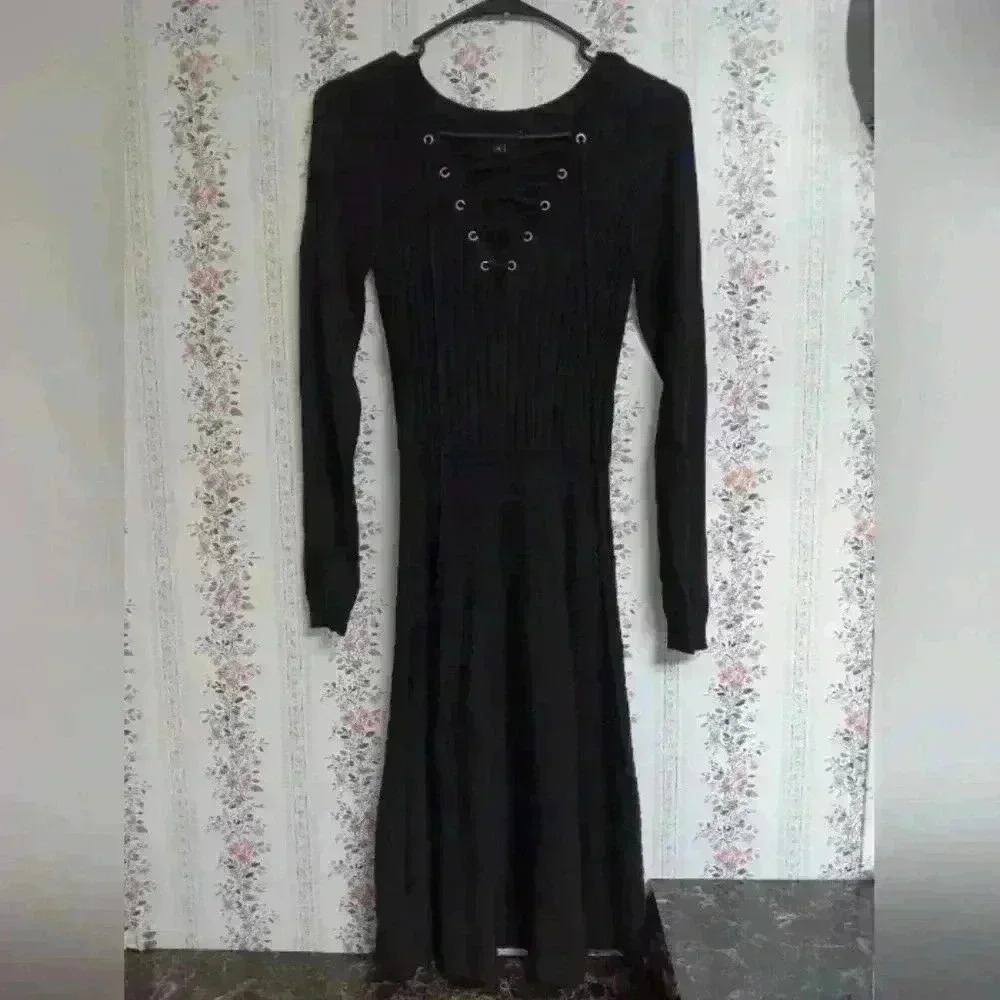 Nina Leonard sz S Fit & Flare Sweater Dress black stretchy Casual Preppy Modest